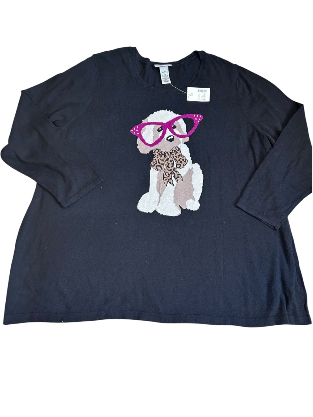 Catherines Puppy Novelty Sweater Womens 3X Glasses Maximalist Preppy Boho NWT